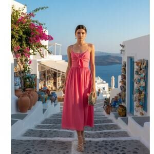 Bird & Knoll Bayou Silk Maxi Dress XS Pink NEW